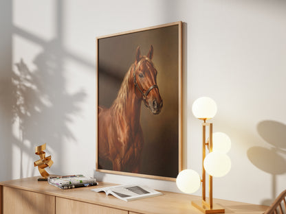 Chestnut Horse Oil Painting Print Vintage Equestrian Wall Art Antique Poster