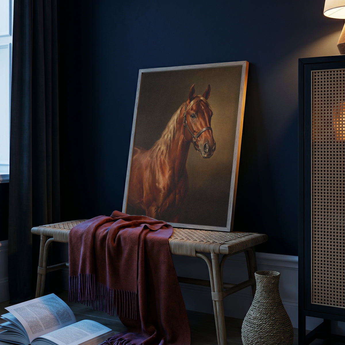 Chestnut Horse Oil Painting Print Vintage Equestrian Wall Art Antique Poster
