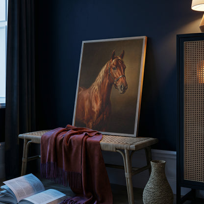 Chestnut Horse Oil Painting Print Vintage Equestrian Wall Art Antique Poster
