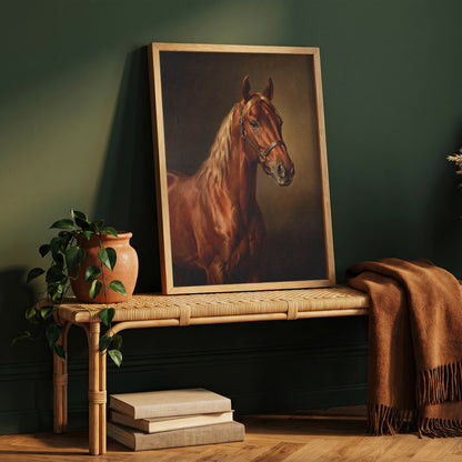 Chestnut Horse Oil Painting Print Vintage Equestrian Wall Art Antique Poster
