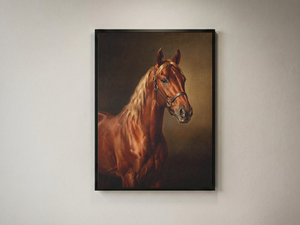 Chestnut Horse Oil Painting Print Vintage Equestrian Wall Art Antique Poster
