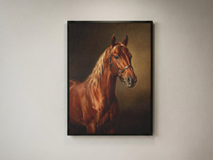 Chestnut Horse Oil Painting Print Vintage Equestrian Wall Art Antique Poster