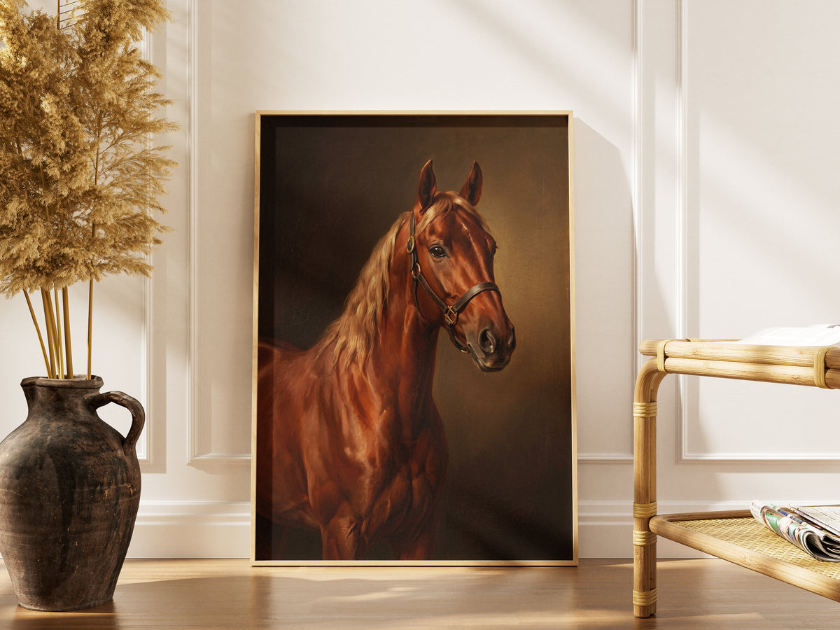 Chestnut Horse Oil Painting Print Vintage Equestrian Wall Art Antique Poster