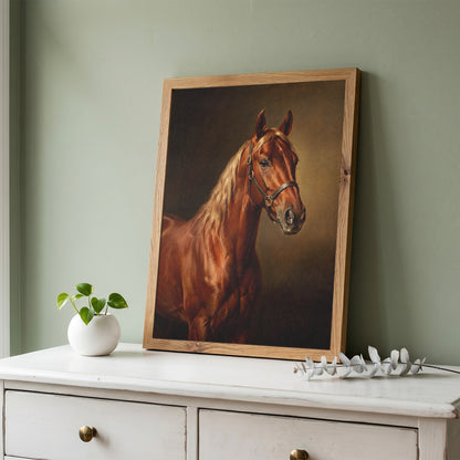 Chestnut Horse Oil Painting Print Vintage Equestrian Wall Art Antique Poster