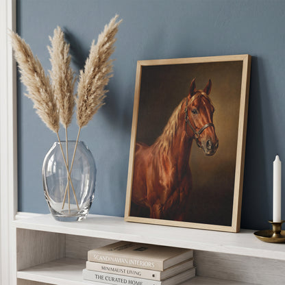 Chestnut Horse Oil Painting Print Vintage Equestrian Wall Art Antique Poster