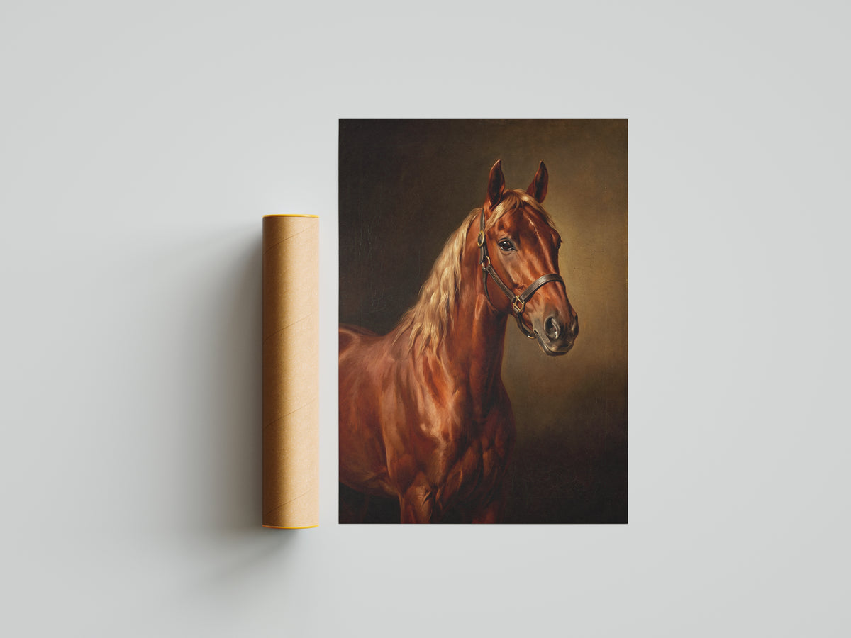 Chestnut Horse Oil Painting Print Vintage Equestrian Wall Art Antique Poster
