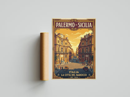 Vintage Palermo Travel Poster | Sicily Italy Retro Poster Print