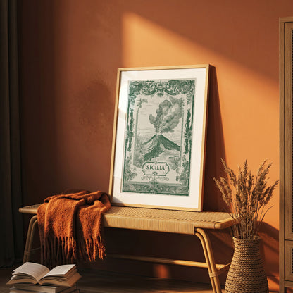 Vintage Sicily Italy Travel Poster - Antique Volcano Wall Art Print