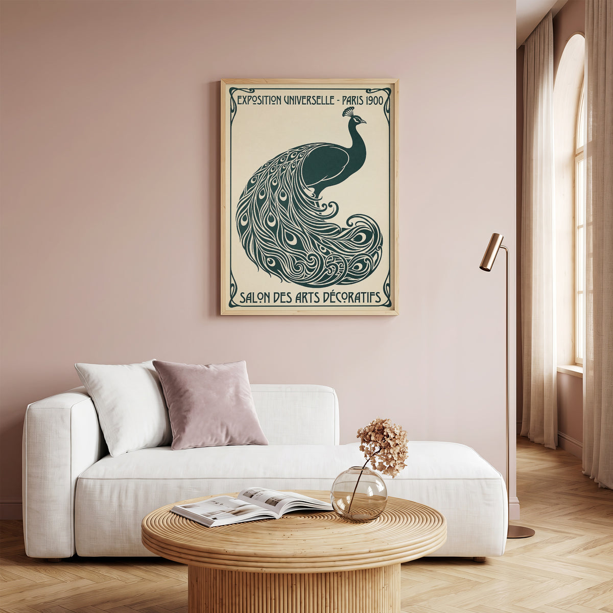 Vintage Paris 1900 Peacock Poster, Art Nouveau Exhibition Print