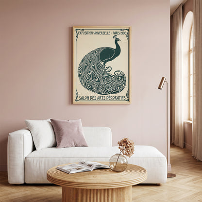 Vintage Paris 1900 Peacock Poster, Art Nouveau Exhibition Print