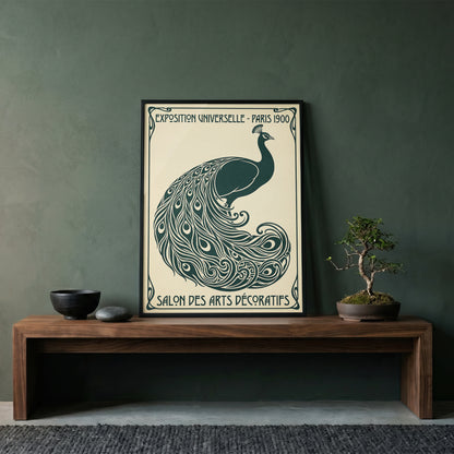 Vintage Paris 1900 Peacock Poster, Art Nouveau Exhibition Print