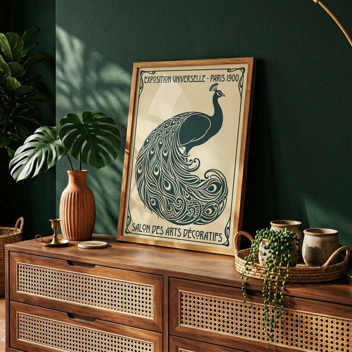 Vintage Paris 1900 Peacock Poster, Art Nouveau Exhibition Print