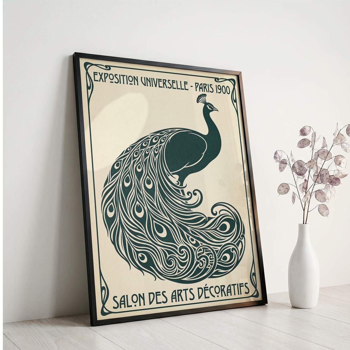 Vintage Paris 1900 Peacock Poster, Art Nouveau Exhibition Print