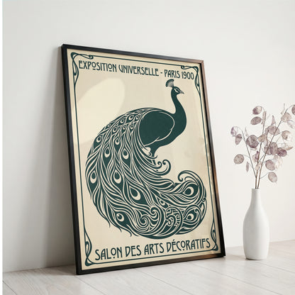 Vintage Paris 1900 Peacock Poster, Art Nouveau Exhibition Print