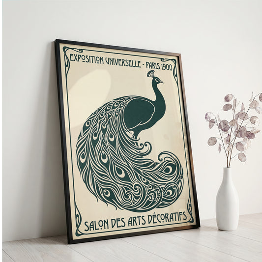 Vintage Paris 1900 Peacock Poster, Art Nouveau Exhibition Print
