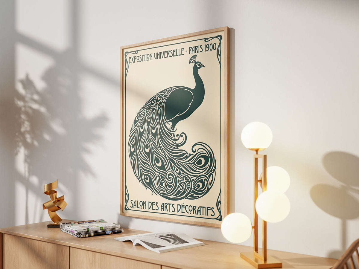 Vintage Paris 1900 Peacock Poster, Art Nouveau Exhibition Print