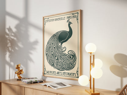 Vintage Paris 1900 Peacock Poster, Art Nouveau Exhibition Print