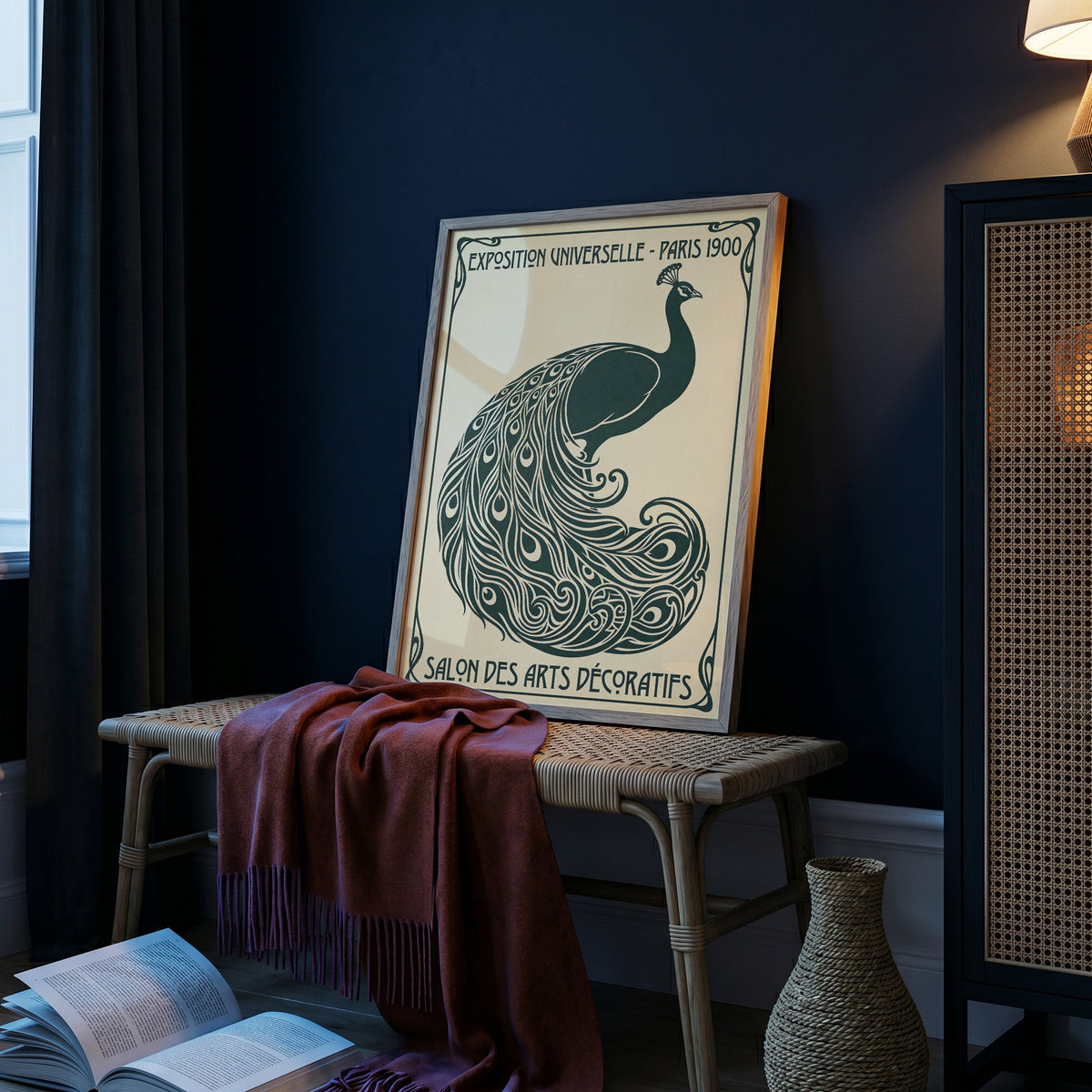 Vintage Paris 1900 Peacock Poster, Art Nouveau Exhibition Print