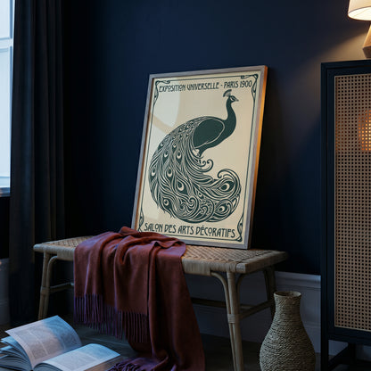 Vintage Paris 1900 Peacock Poster, Art Nouveau Exhibition Print