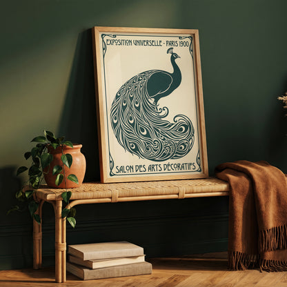 Vintage Paris 1900 Peacock Poster, Art Nouveau Exhibition Print