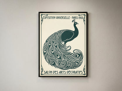 Vintage Paris 1900 Peacock Poster, Art Nouveau Exhibition Print