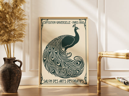 Vintage Paris 1900 Peacock Poster, Art Nouveau Exhibition Print