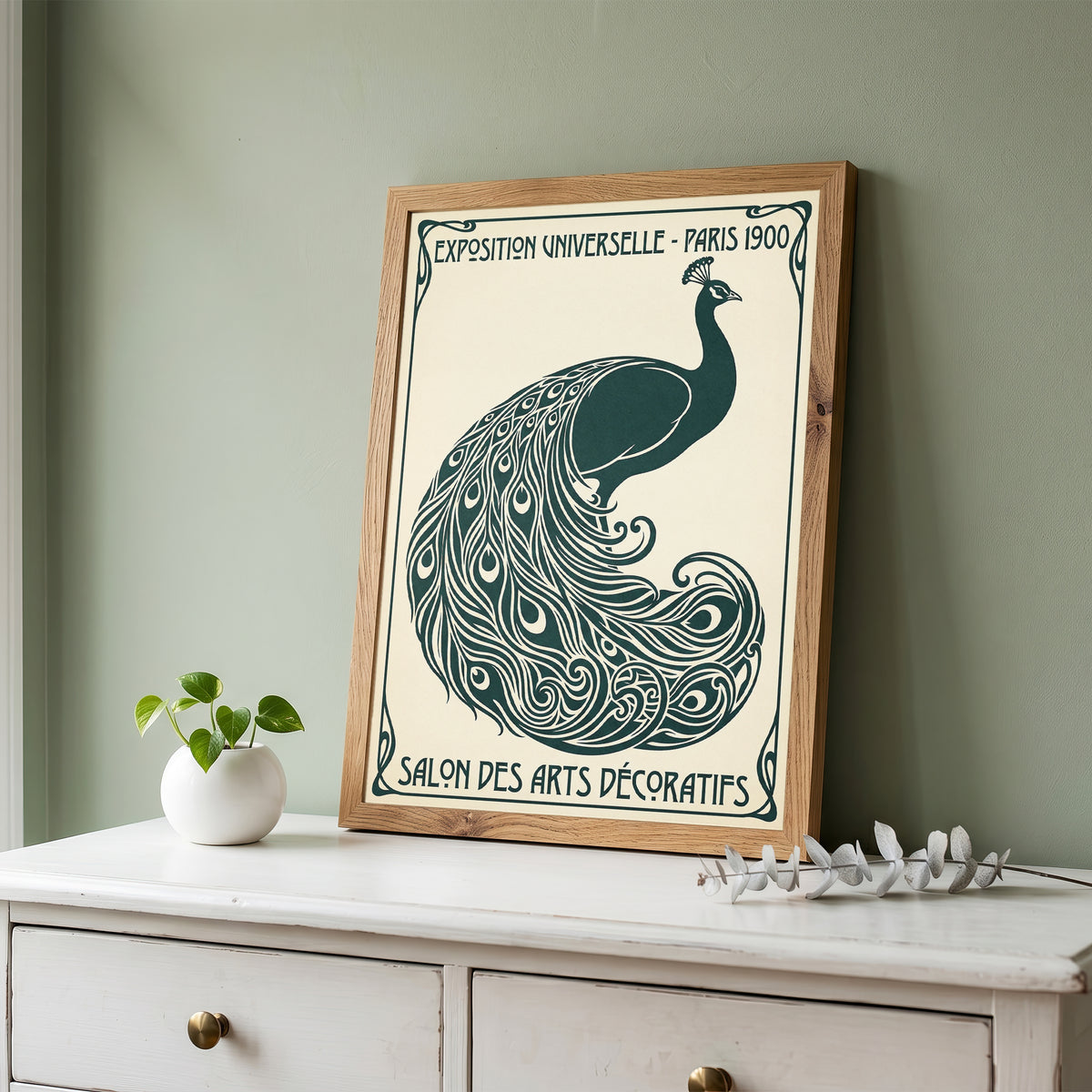 Vintage Paris 1900 Peacock Poster, Art Nouveau Exhibition Print