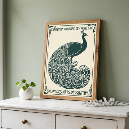 Vintage Paris 1900 Peacock Poster, Art Nouveau Exhibition Print