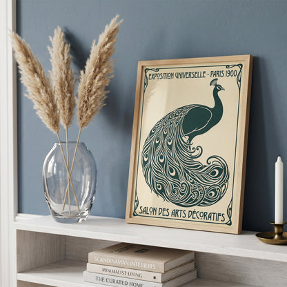 Vintage Paris 1900 Peacock Poster, Art Nouveau Exhibition Print