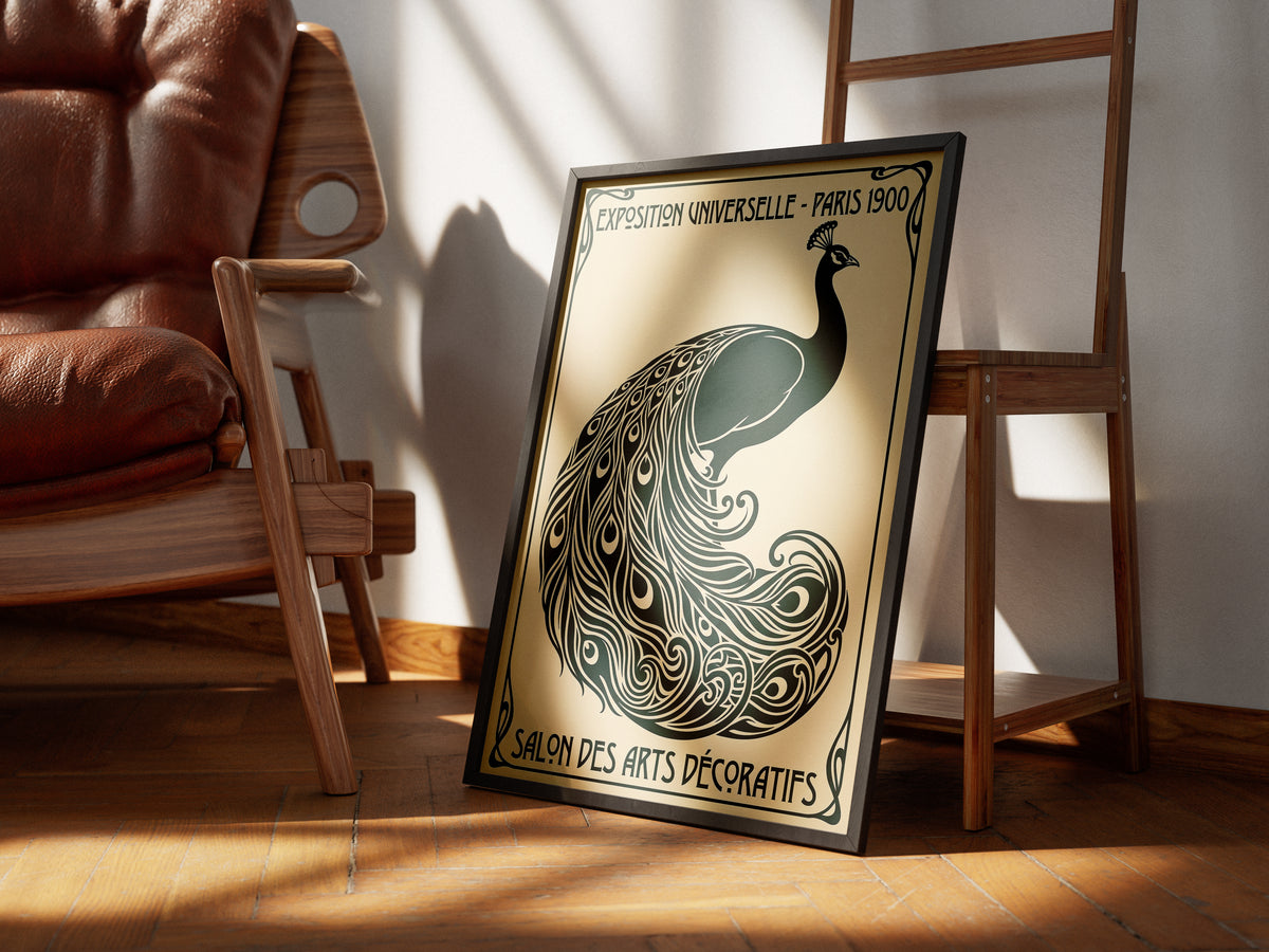 Vintage Paris 1900 Peacock Poster, Art Nouveau Exhibition Print