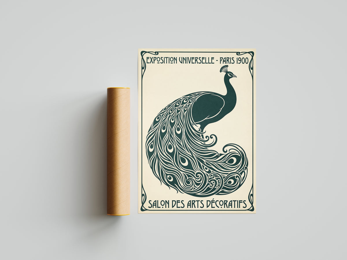 Vintage Paris 1900 Peacock Poster, Art Nouveau Exhibition Print