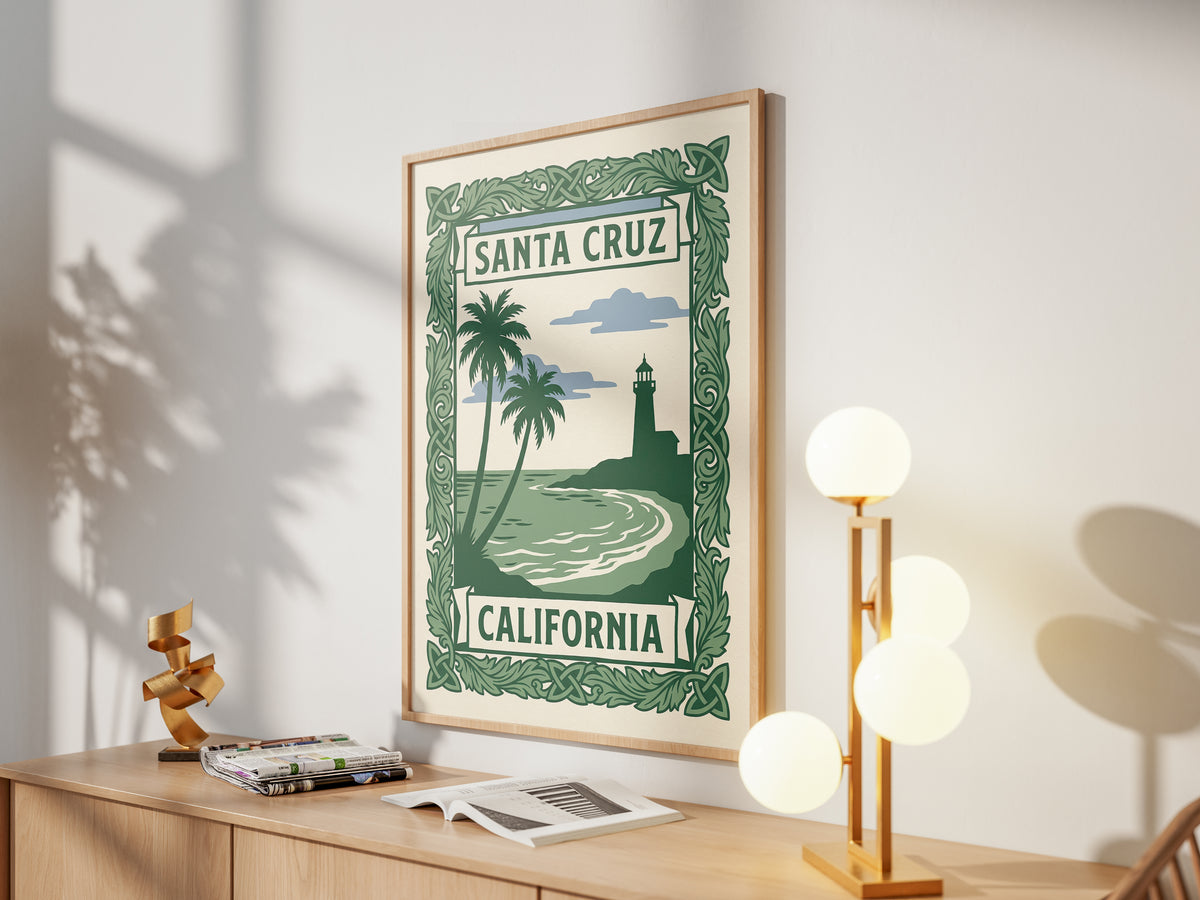 Santa Cruz California Art Nouveau Travel Poster Wall Art Print