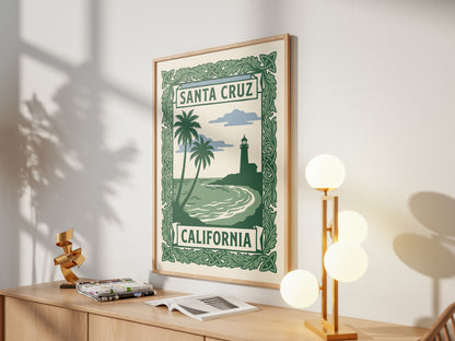 Santa Cruz California Art Nouveau Travel Poster Wall Art Print