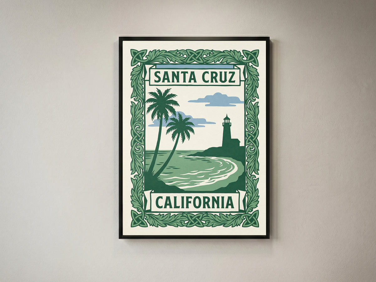 Santa Cruz California Art Nouveau Travel Poster Wall Art Print