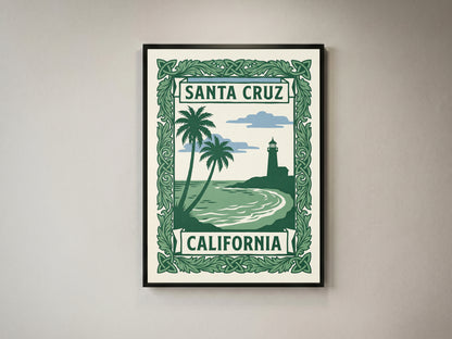 Santa Cruz California Art Nouveau Travel Poster Wall Art Print