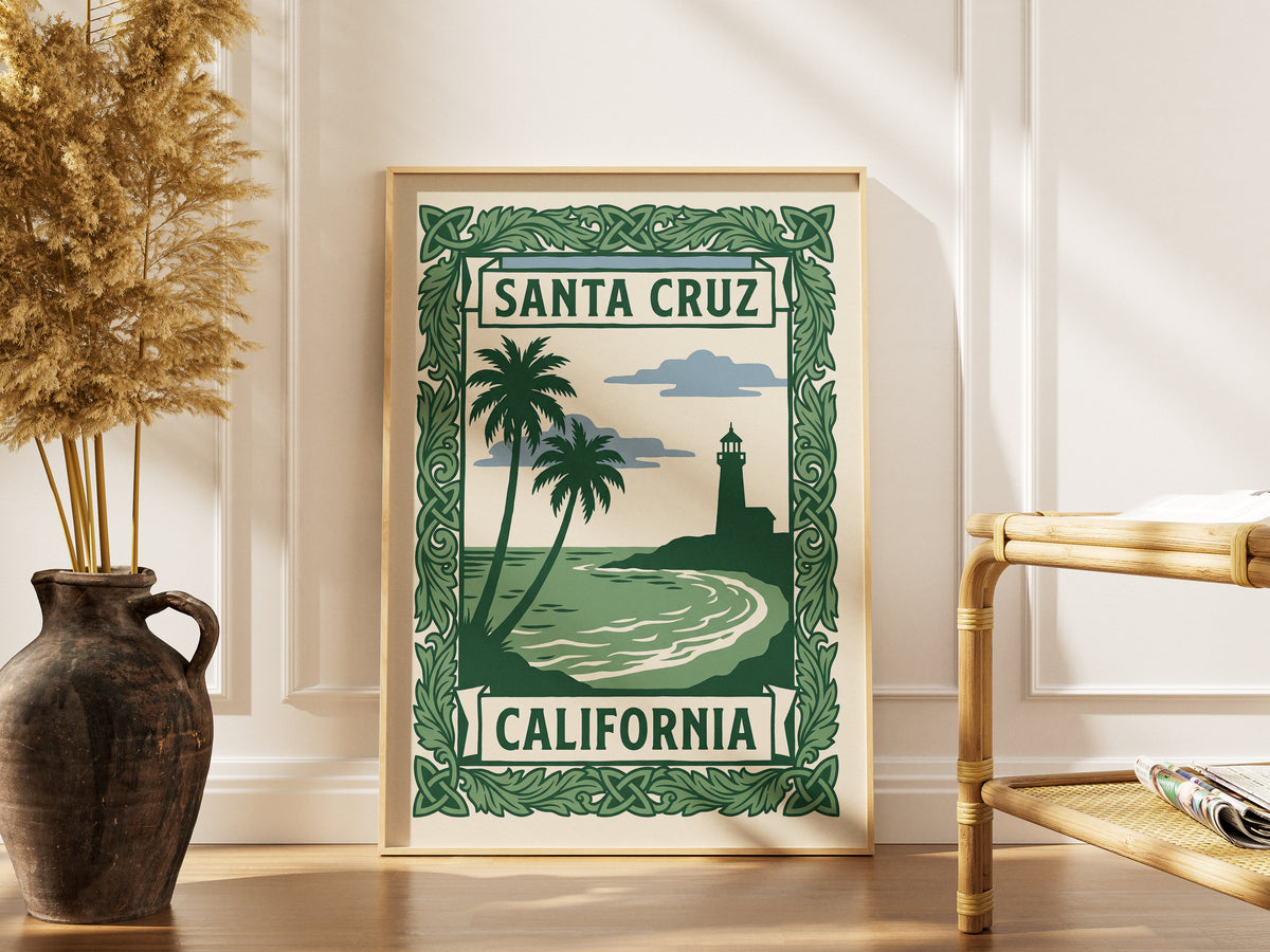 Santa Cruz California Art Nouveau Travel Poster Wall Art Print