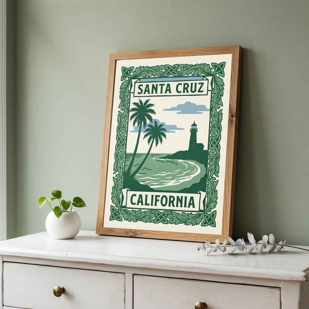 Santa Cruz California Art Nouveau Travel Poster Wall Art Print