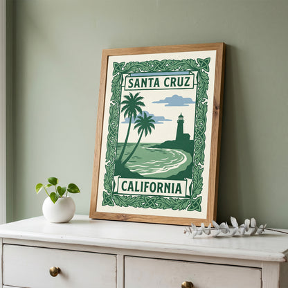 Santa Cruz California Art Nouveau Travel Poster Wall Art Print