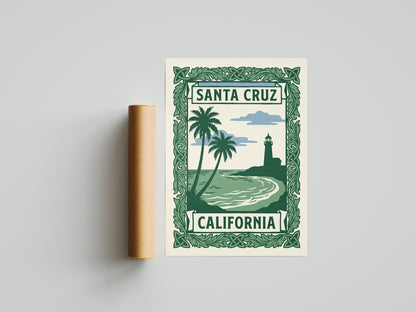 Santa Cruz California Art Nouveau Travel Poster Wall Art Print