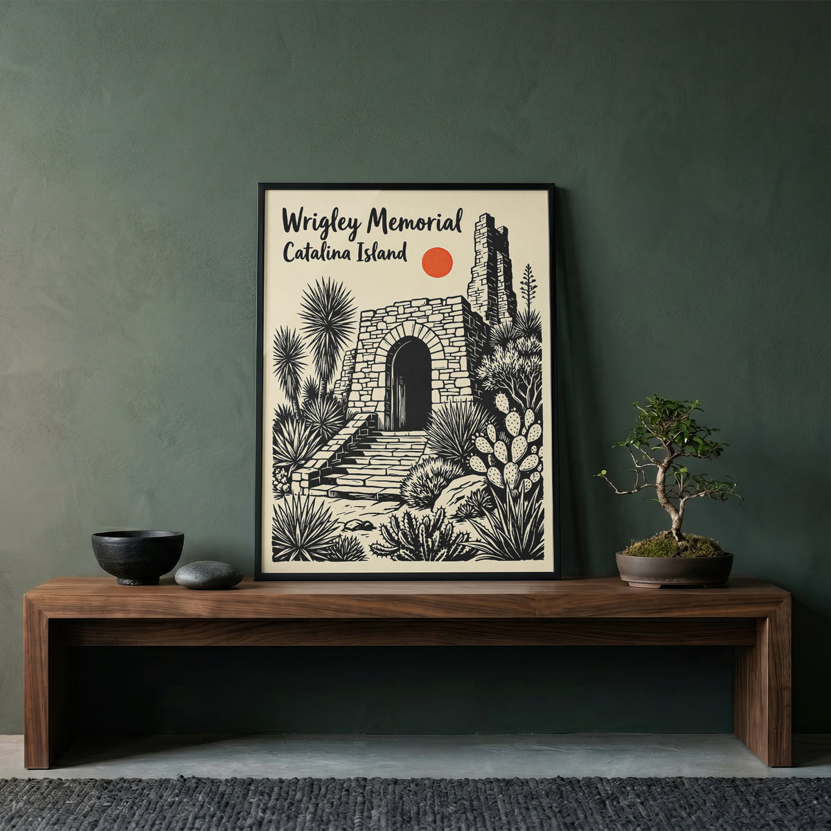 Wrigley Memorial Catalina Island Poster |California Desert Botanical Linocut Print