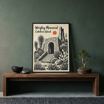 Wrigley Memorial Catalina Island Poster |California Desert Botanical Linocut Print