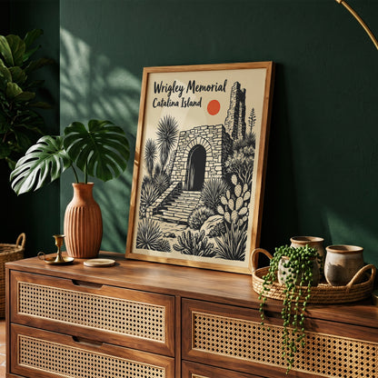 Wrigley Memorial Catalina Island Poster |California Desert Botanical Linocut Print