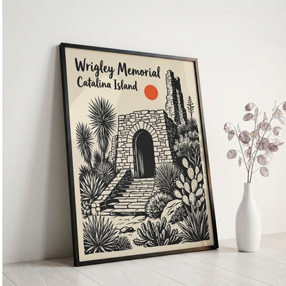 Wrigley Memorial Catalina Island Poster |California Desert Botanical Linocut Print