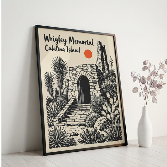 Wrigley Memorial Catalina Island Poster |California Desert Botanical Linocut Print