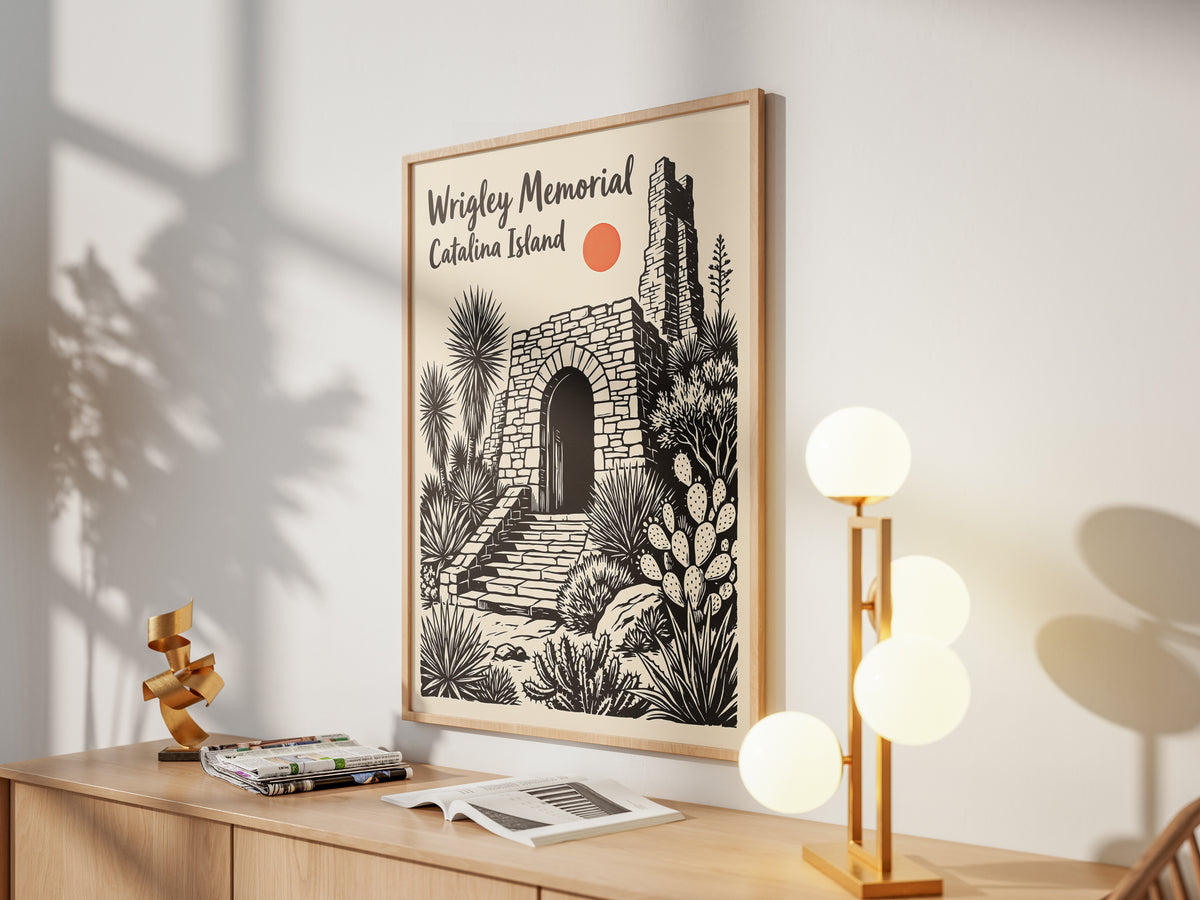 Wrigley Memorial Catalina Island Poster |California Desert Botanical Linocut Print