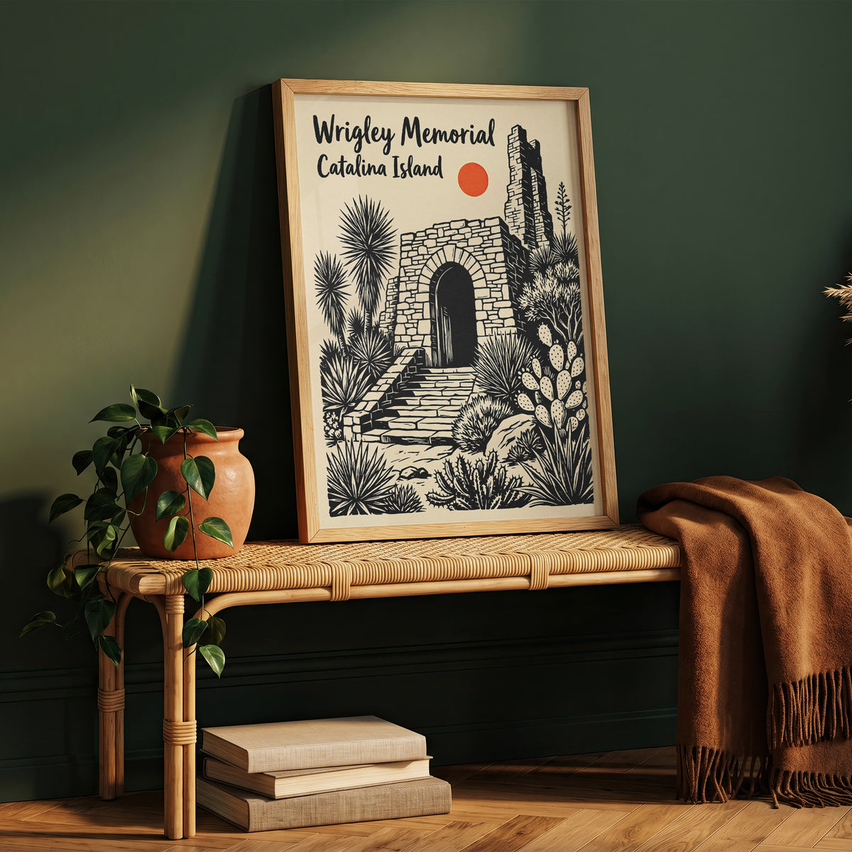 Wrigley Memorial Catalina Island Poster |California Desert Botanical Linocut Print