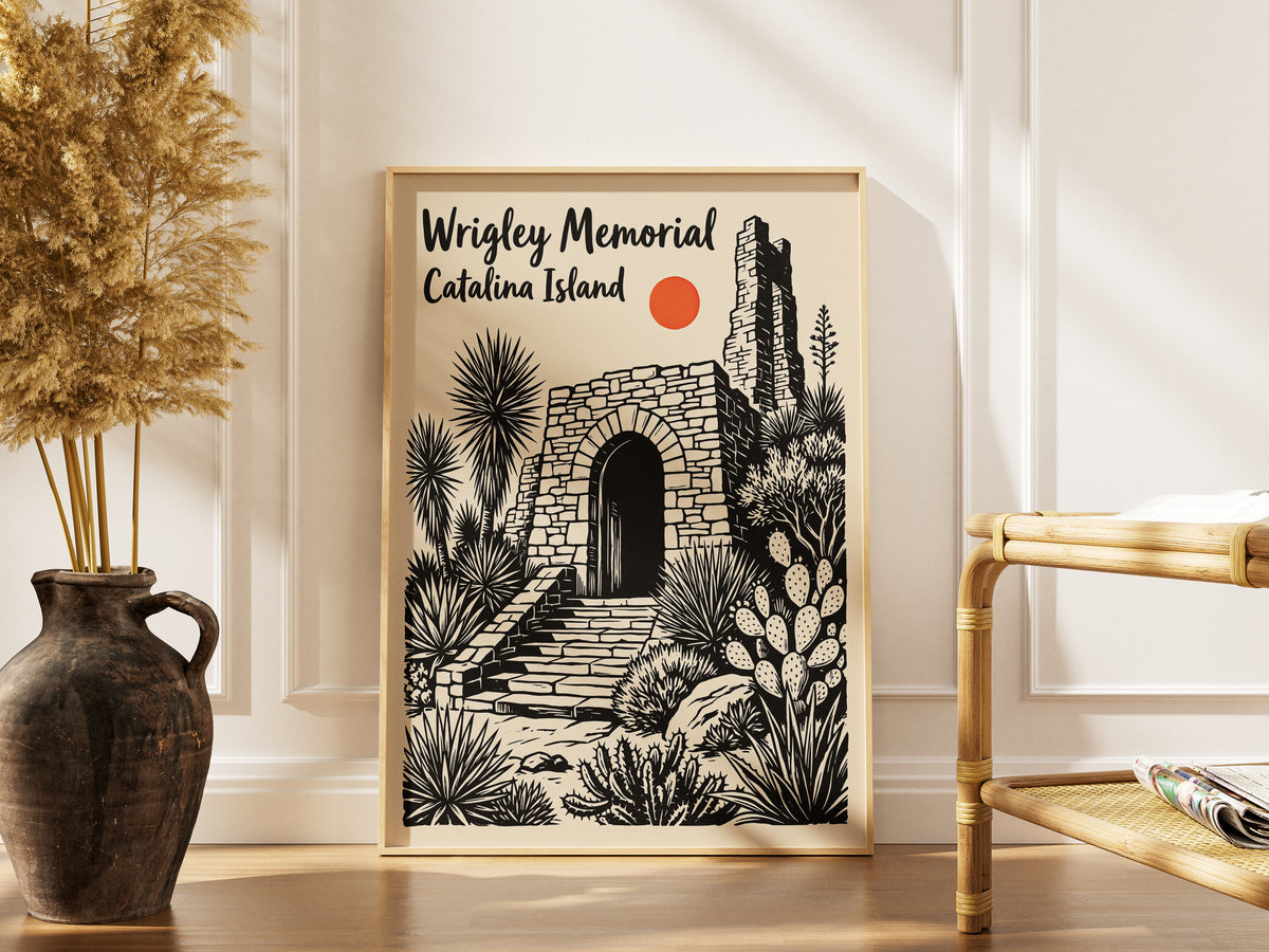 Wrigley Memorial Catalina Island Poster |California Desert Botanical Linocut Print