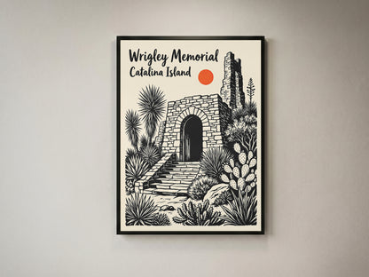 Wrigley Memorial Catalina Island Poster |California Desert Botanical Linocut Print