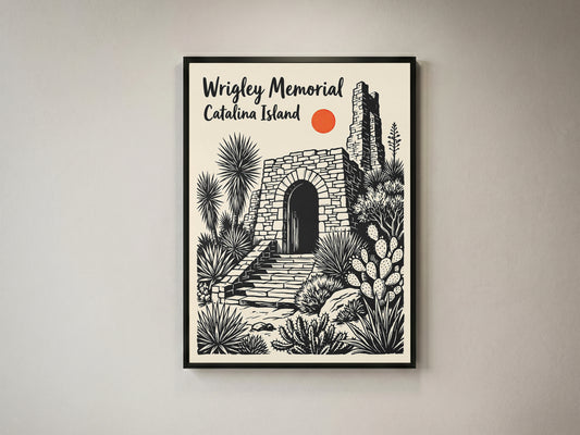 Wrigley Memorial Catalina Island Poster |California Desert Botanical Linocut Print