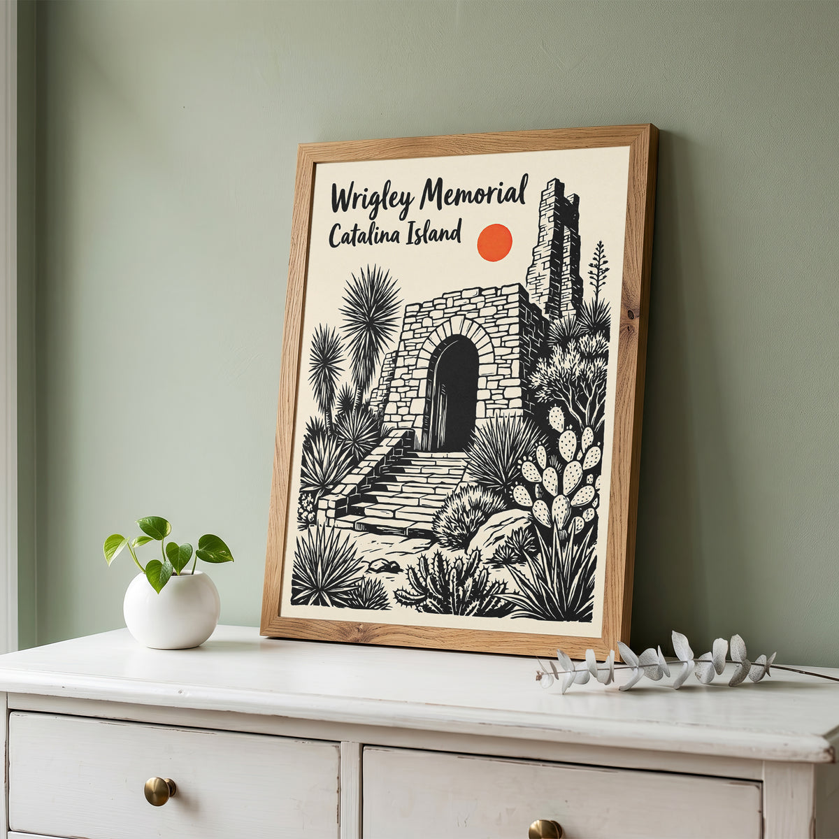Wrigley Memorial Catalina Island Poster |California Desert Botanical Linocut Print
